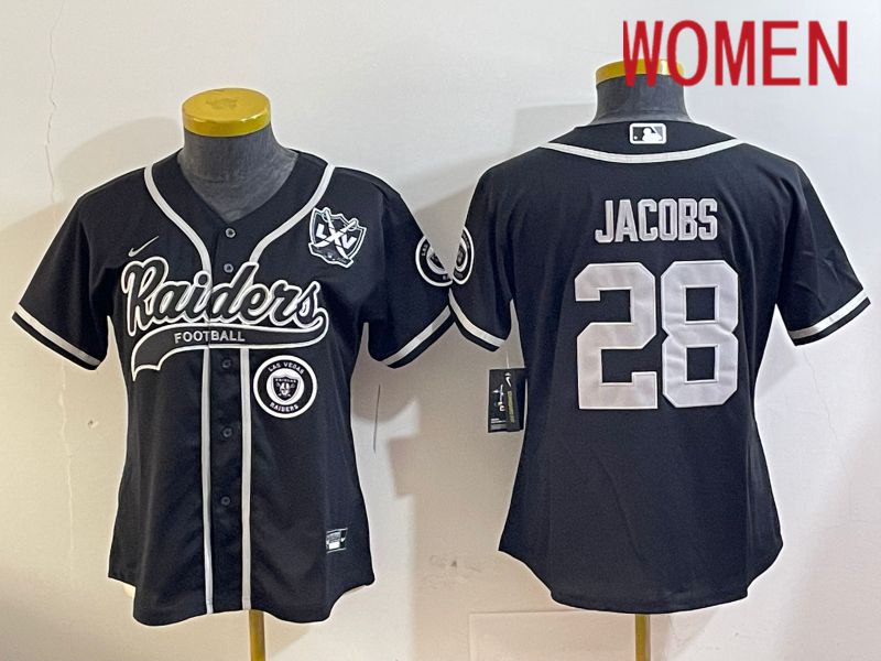 Women Oakland Raiders #28 Jacobs Black Joint Name 2024 Nike Limited NFL Jersey style 5